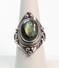Beautiful Green Labradorite Sterling Silver 925 Statement Cocktail Ring Sz 8.75