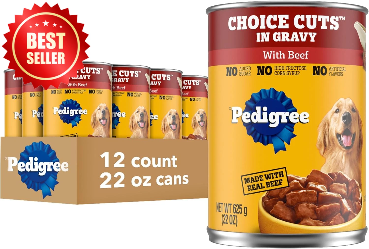 12 Pack 22 OZ Wet Dog Food Cans Cuts in Gravy Beef Flavor Adult US