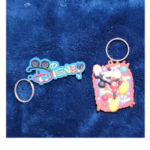 Disney Mickey Mouse Keychain Lot 2 - Colorful Disney Logo & Peace Love Flower
