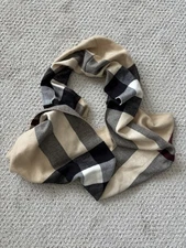 Unisex Plaid Super Soft Cashmere Viscose Infinity Cowl Scarf Tan & Black 33x13