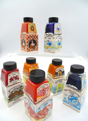7 Bottles X 14ml ~ WINSOR & NEWTON Made in England Drawing INK SET Mixed Colors