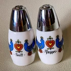 Vintage GEMCO Milk Glass Blue Bird Corning Wear Salt & Pepper Shakers