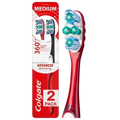 Colgate 360 Optic White Advanced Whitening Toothbrush, Adult Medium Toothbrush