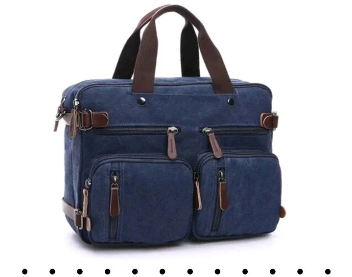 3-in-1 Unisex Canvas Handbag, Shoulder Bag & Backpack, Navy blue