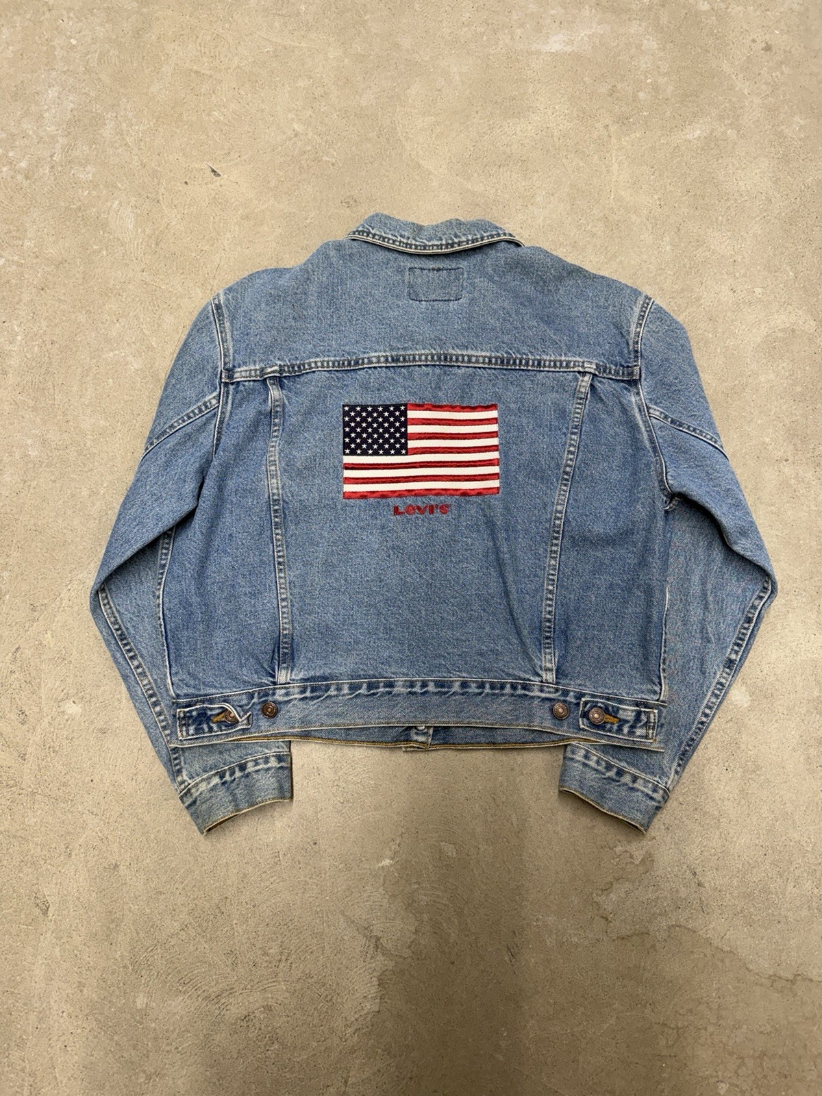 RARE Levi Strauss & Co. Made in USA Flag Patch Blue Denim Jacket Women's L