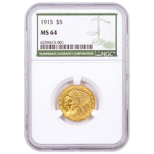 1915 Indian Head $5 Gold Half Eagle NGC MS64 Green Label
