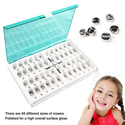 Dental Kids Crown Stainless Steel Temporary Primary Molar Crowns Refill 48 Sizes