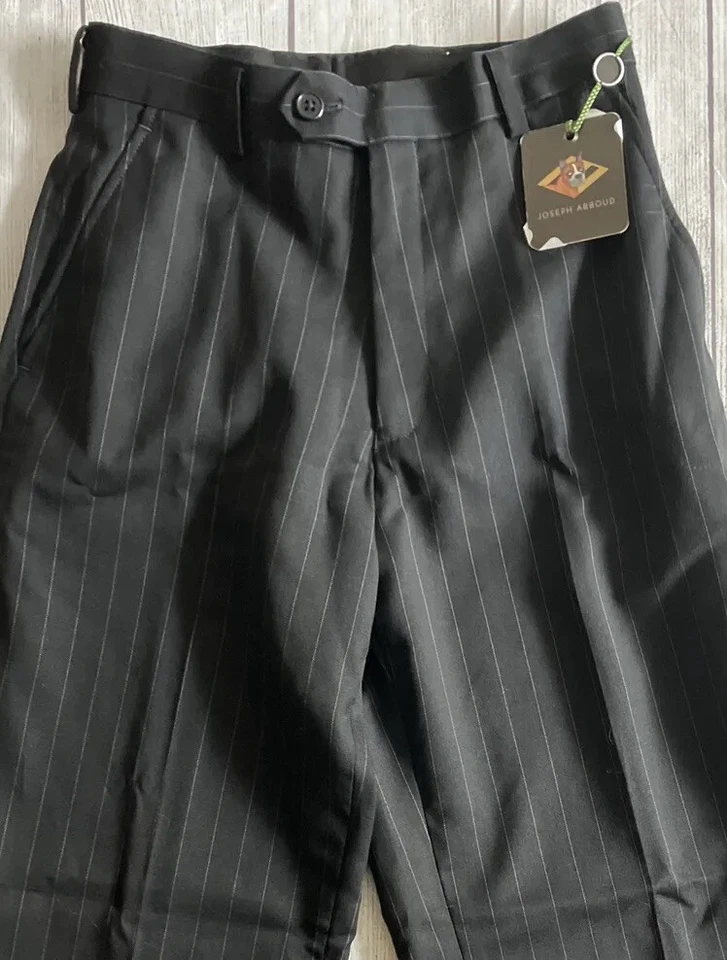 Pantalones de vestir a rayas negros con frente plano de lana Joseph Abboud 10R nuevos con etiquetas para niños Foto 3 de 4