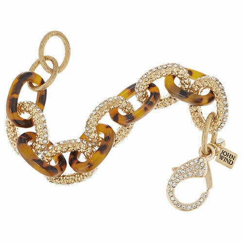 QVC John Wind Goldtone Simulated Tortoise & Crystal Link Bracelet - Picture 1 of 3