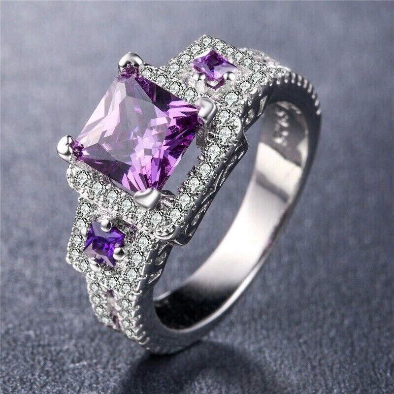 2Ct Princess Cut Simulated Purple Amethyst Engagement Ring 14k