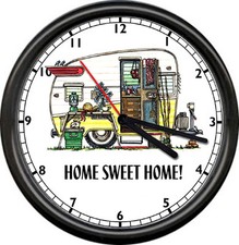 Trailer Park Camper Canned Ham Retro Vintage Glamping Home Sweet Sign Wall Clock