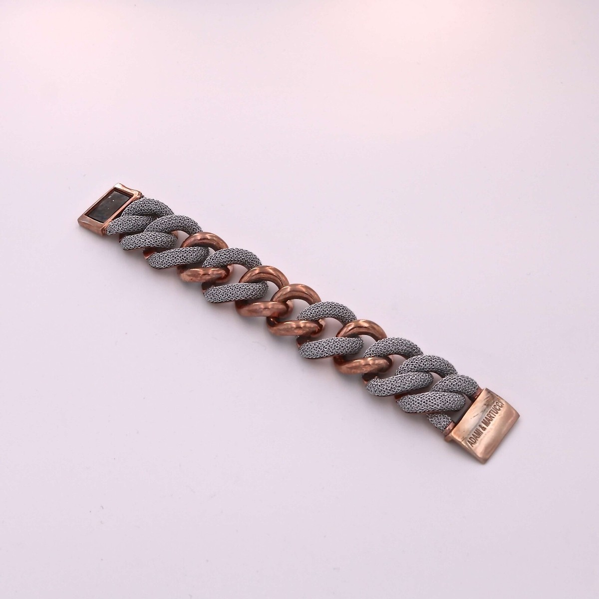 Adami & Martucci Gold and Silver large mesh Braided Bracelet Adami and Martucci Silver Mesh Wide Cuff Bracelet with Gold  main image 2