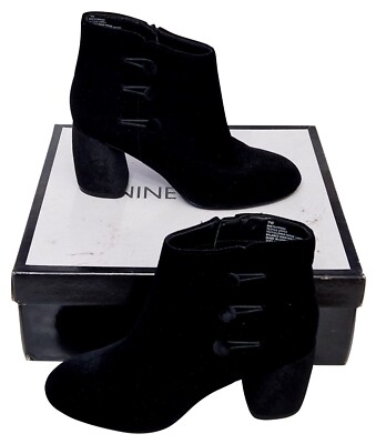 Nine West Khrine Damenstiefel schwarz Stoff Reißverschluss Keilabsatz UK 5
