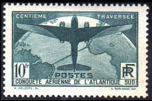 Timbre France N°321 Traversée Aérienne Atlantique Sud 10F - Neuf Rare Bord De Feuille
