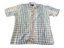 Nautica Sleepwear Men's Button Front Shirt Large Blue Green Short Sleeve Plaid