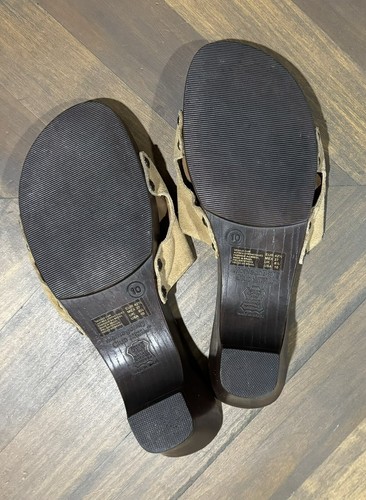 Montego Bay Club Leather Collection Tan Leather Suede Shoes Wooden Sandals Sz 10 - Picture 9 of 9