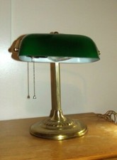 Vintage Bankers Desk Lamp Green Glass Shade Brass stand