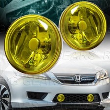 Universal 4 Round Chrome Housing Yellow Lens Fog Driving Bumper Lights Lamp Kit