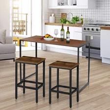 Set of 2 Grey Solid Wood Saddle Stools with Metal Leg 26"Kitchen Counter Stools