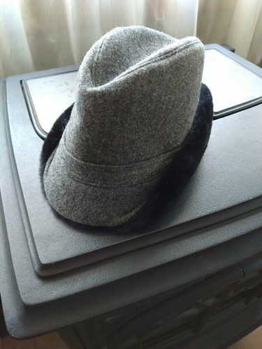 Thinsulate 100% Tweed Wool Fedora Hat w/ Ear Flaps Fleece Size Large Made in USA - Picture 11 of 11