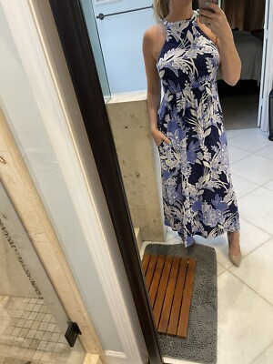 Soma Maxi Sundress Halter Dress Front Slits Vintage Bouquet Navy SZ S $89  Soft | eBay