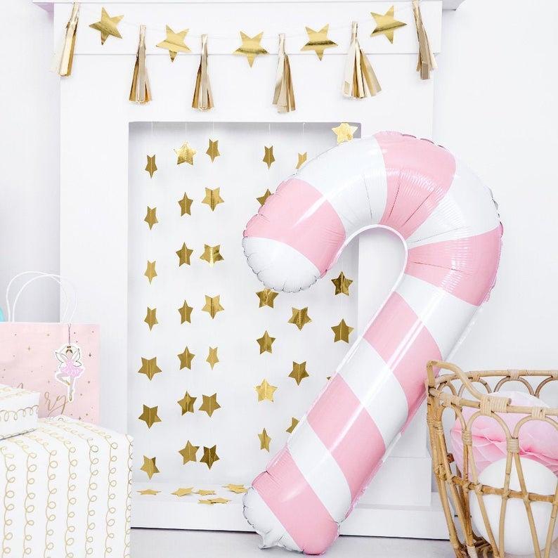 Pink & White Candy Cane Balloon - 1 x Christmas Candy Cane Decoration -30'' Xmas