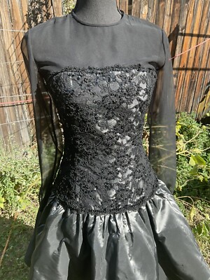George F. Couture Black and Grey Long Sheer Sleeve Evening Gown Beaded Size  4 | eBay