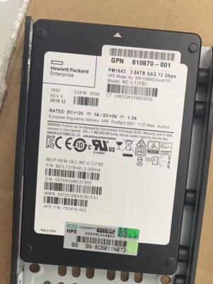 HPE Samsung PM1643 3.84TB SSD SAS 12Gbps MZILT3T8HALS-000H4 P02434-003