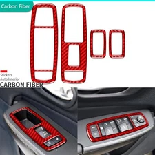 4x Red Carbon Fiber Window Lift Switch Panel Cover Trim For Jeep Cherokee 14-18