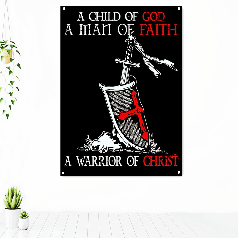 Military Art Knights Templar Armor Banner Flag Wall Hanging Painting Wall Decor