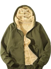 Flygo Fleece Hoodie for Men Warm Full Zip Sherpa Lined Sweatshirt Jacket Sz M