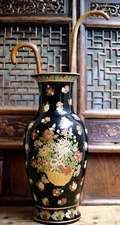 HUGE Antique Floor Vase Black Japanese Kyotoware Large Meiji Umbrella Stand