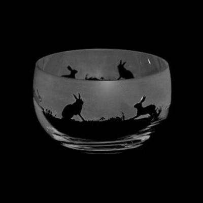 Gravierte Glasschale Animo Hasen Wohndeko handverziert Ornament Geschenkbox