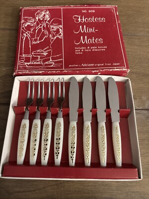 Vintage Hostess Mini-Mates in Box #908 Japan Pate Knives & Hors d'Oeuvres Forks