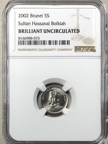 2002 Brunei 5 Sen(5S)  Sultan Hassanal Bolkiah NGC Brilliant Uncirculated- World