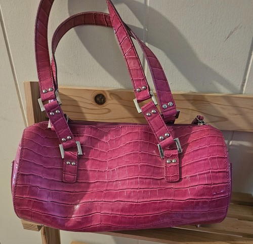 Y2K VINTAGE GUESS PINK BARRL BAG PINK CROC BARREL BAG PINK GUESS SHOULDER BAG - Picture 10 of 12