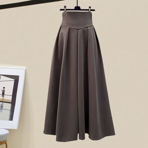 Women Elastic High Waist Pleated Long Skirts A-Line Skater Skirt Maxi Dress