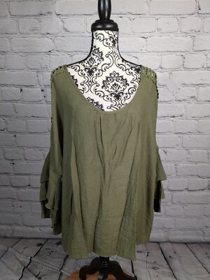 Unique Spectrum women's tired sleeve lattice work plus size 3x popover top b15a