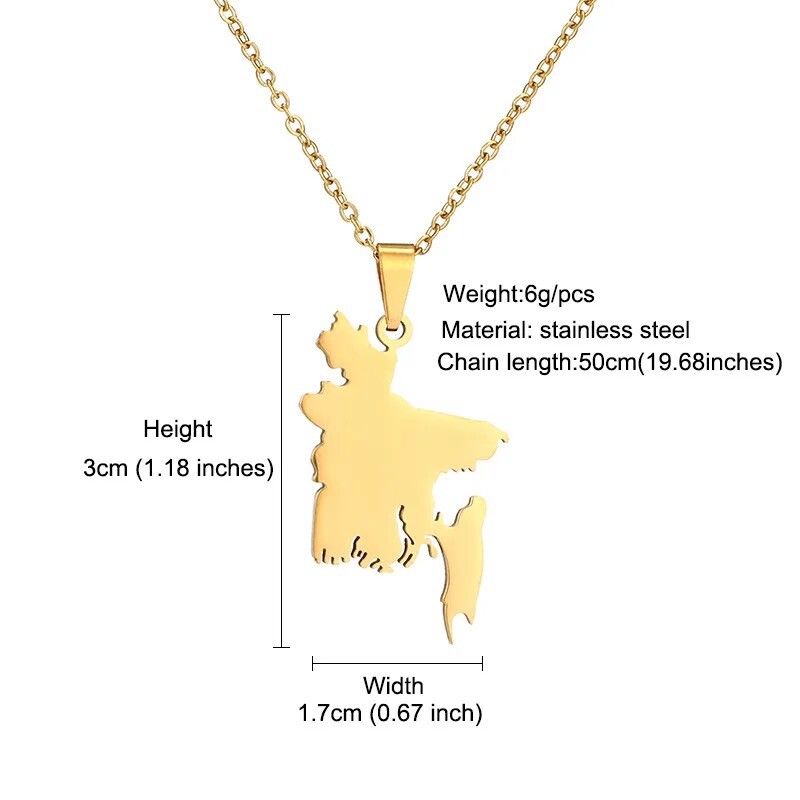 Bangladesh Flag Map Necklace Pendant Chain Bangladeshi Stainless Steel