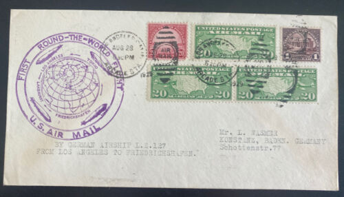 1929 Los Angeles USA LZ127 Graf Zeppelin First Round Flight cover To Germany - Picture 1 of 2