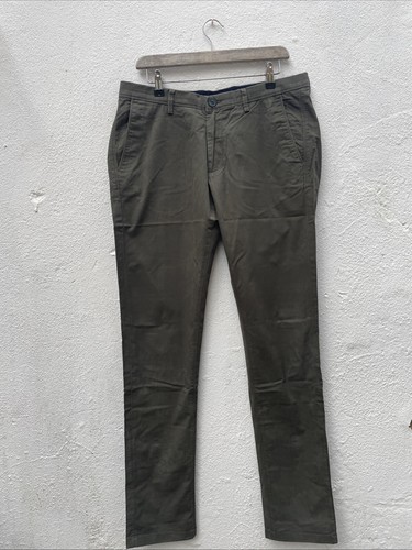Van Heusen Chino Trousers Mens 34 x 33 Tapered Green Cotton Stretch Classic Flaw