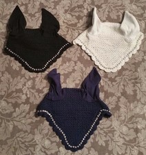 PONY SIZE HAND MADE BLING EAR FLY BONNET VAIL NAVY, BLACK, WHITE 