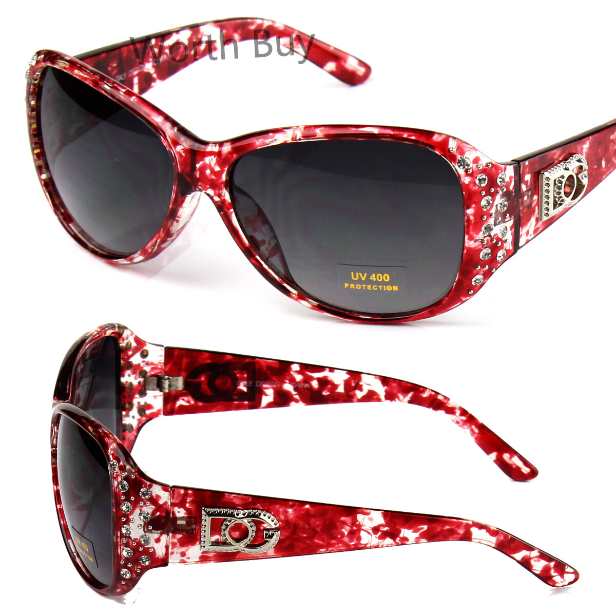 Womens Rhinestones Fashion Designer Sunglasses Red Burgundy  display picture 1
