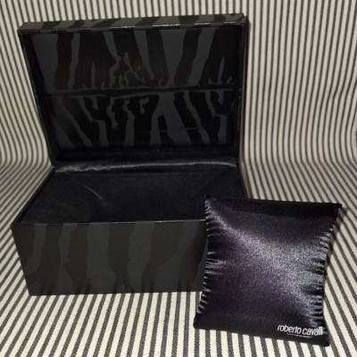 LOT OF 2 ROBERTO CAVALLI 7'' TIMEWEAR WATCH BOX w/SATIN PILLOW BLACK ANIMAL PRINT