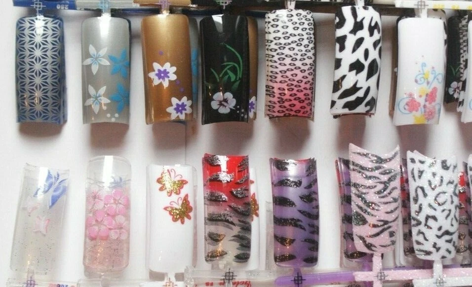 Conjunto 20 peças pontas de nail art falsas pré-projetadas unhas acrílicas falsas glitter metálico - Imagem 2 de 4