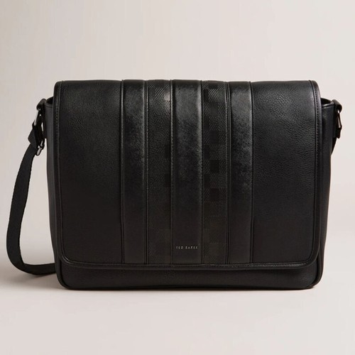 Ted Baker Messenger Bag Mens Wayvon Black PU House Check Faux Leather