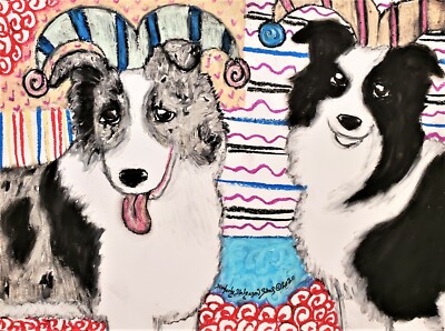 Border Collie Jesters Art Print 5 x 7 Dog Collectible Artist KSams Vintage Style