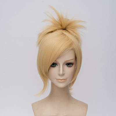 Cosplay Wig Clip Short Ponytail Light Blonde Color Synthetic Hair Full Head 