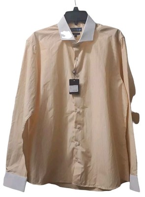 Paul Le Guen Men's Size XL Slim Fit Dress Shirt Orange White Stripes