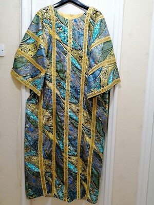 Afrika Damen Ankara/Kingavy langer Kaftan/Kleid komplett gesteint Kleid GRÖSSE 18
